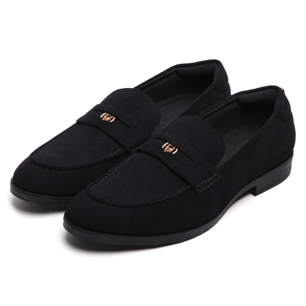 Suede men's loafers for a soft and luxurious feelElbono- Black Suede Penny Slip On