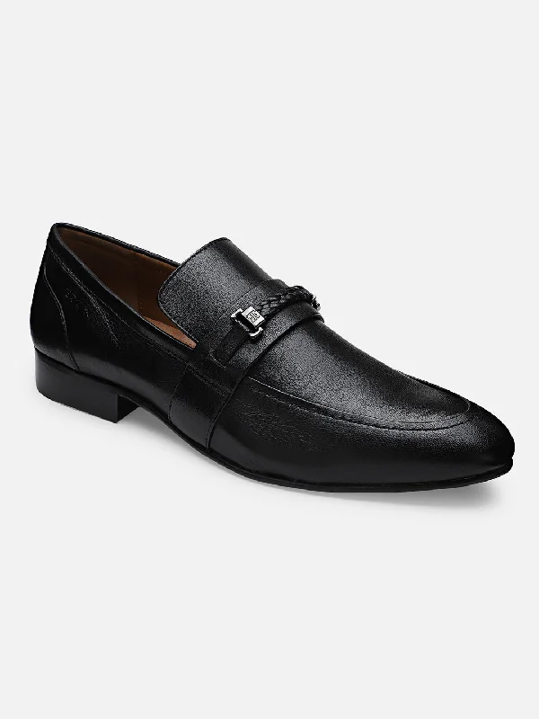 Men's loafers with a perforated leather upper for ventilationEzok Men Lazaro Black Leather Loafers Shoes 2024