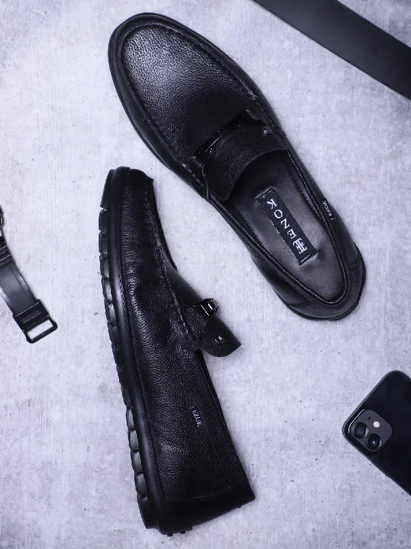 Men's loafers with a tassel front for a classic lookEzok Men Black Leather Loafer Mocassins