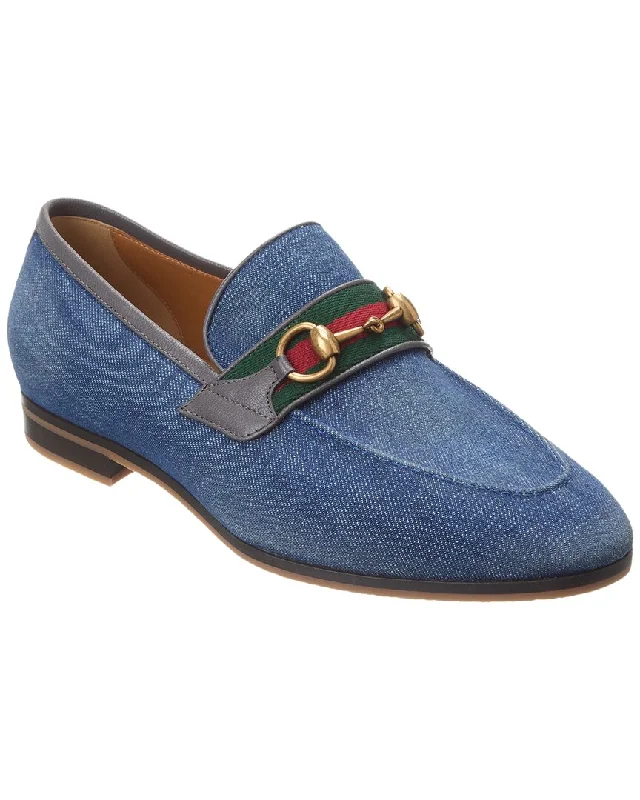 Men's loafers with a rubber sole for durabilityGucci Horsebit Denim & Leather Loafer