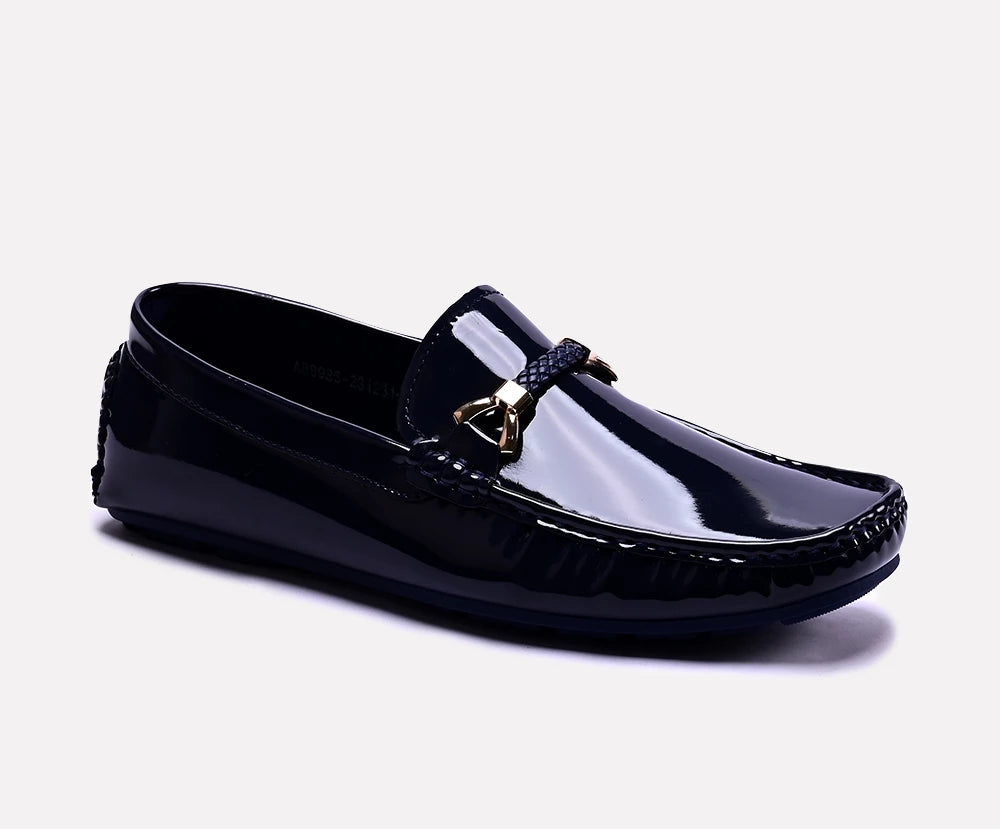 Men's loafers with a leather lacing systemLarry Blue Glossy Loafers 0130794