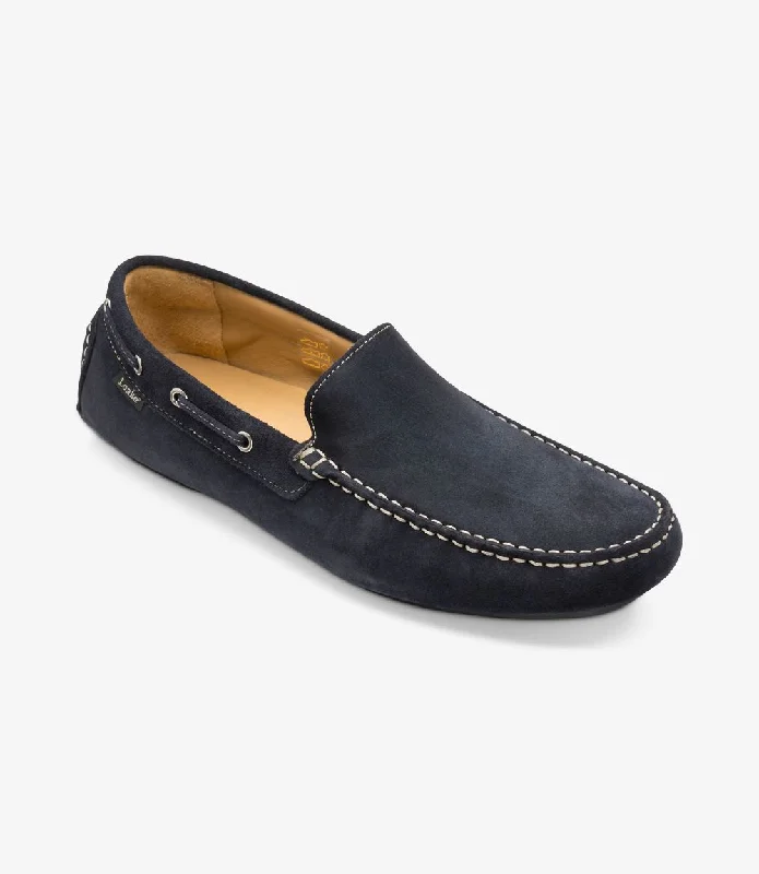 Men's loafers with a leather lacing systemLOAKE  Donington - Suede Driving Shoes - Navy