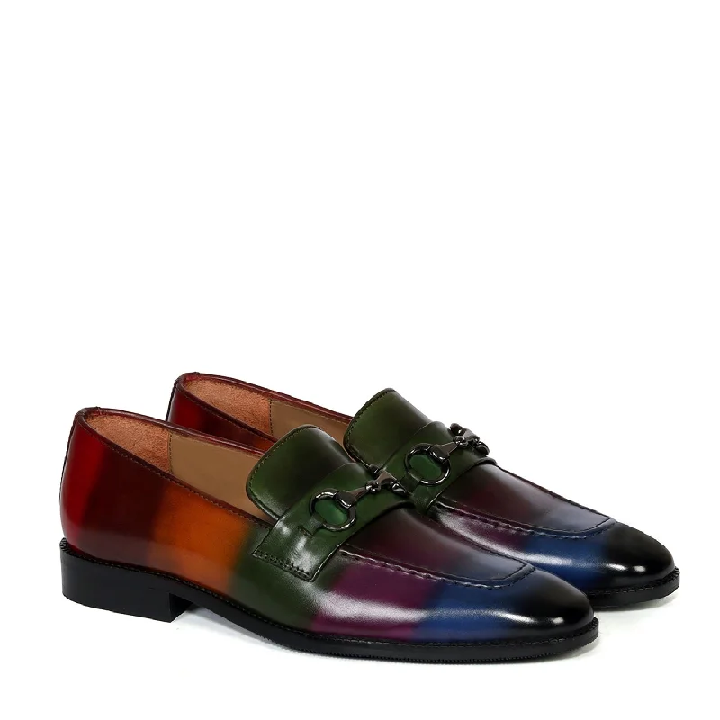 Men's loafers with a rubber sole for durabilityMulti-Colored Penny Loafers with Horse-bit Buckle