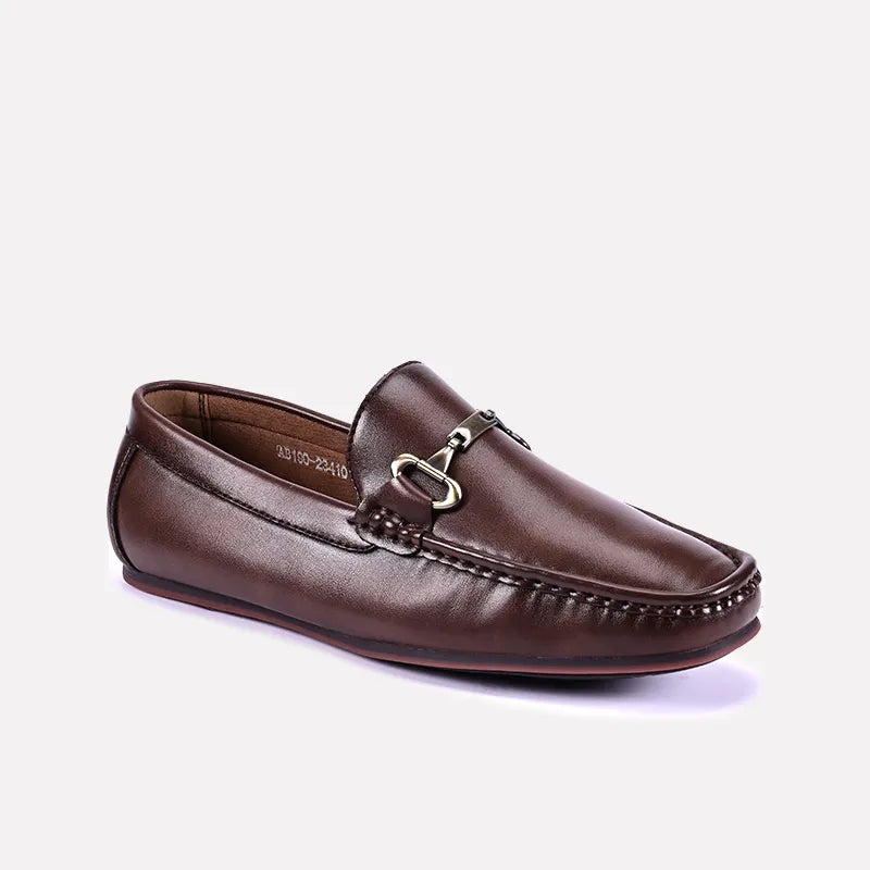 Men's loafers with a leather lacing systemMiles Brown Horsebit Loafers 0130827