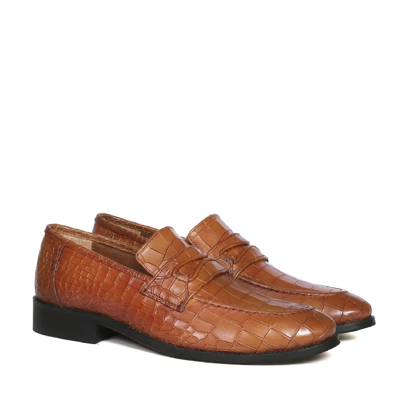 Men's loafers with a moc - toe designTan Mod Look Loafers Deep Cut Leather with Leather Sole