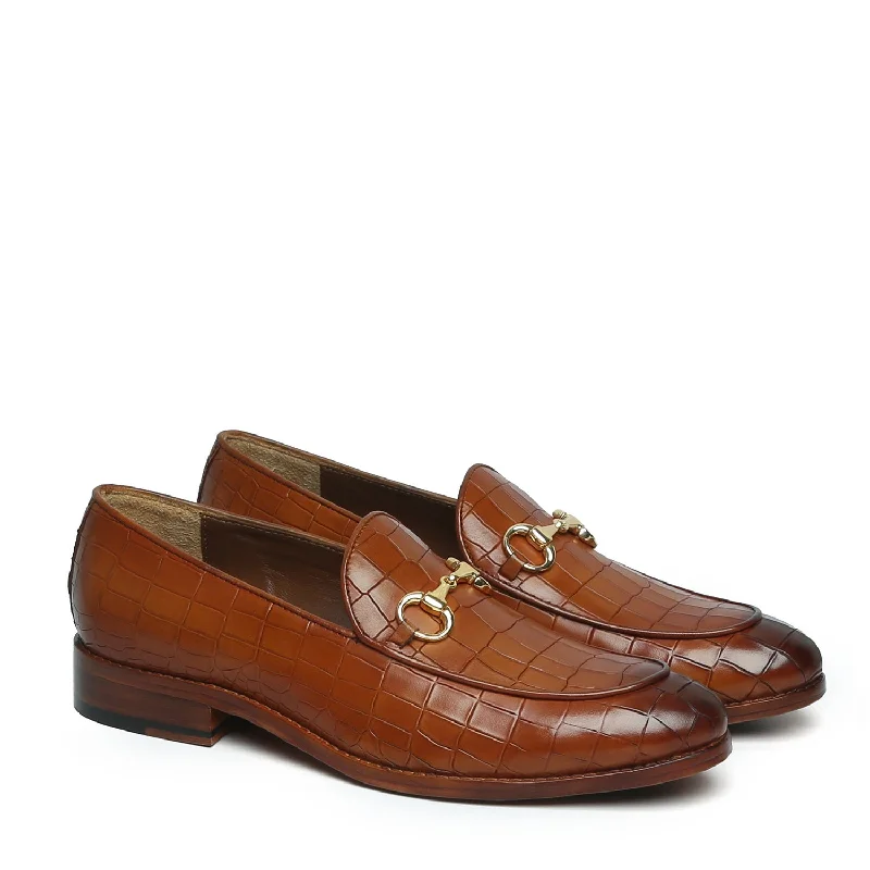 Men's loafers with a tassel front for a classic lookTan Croco Textured Leather Loafer