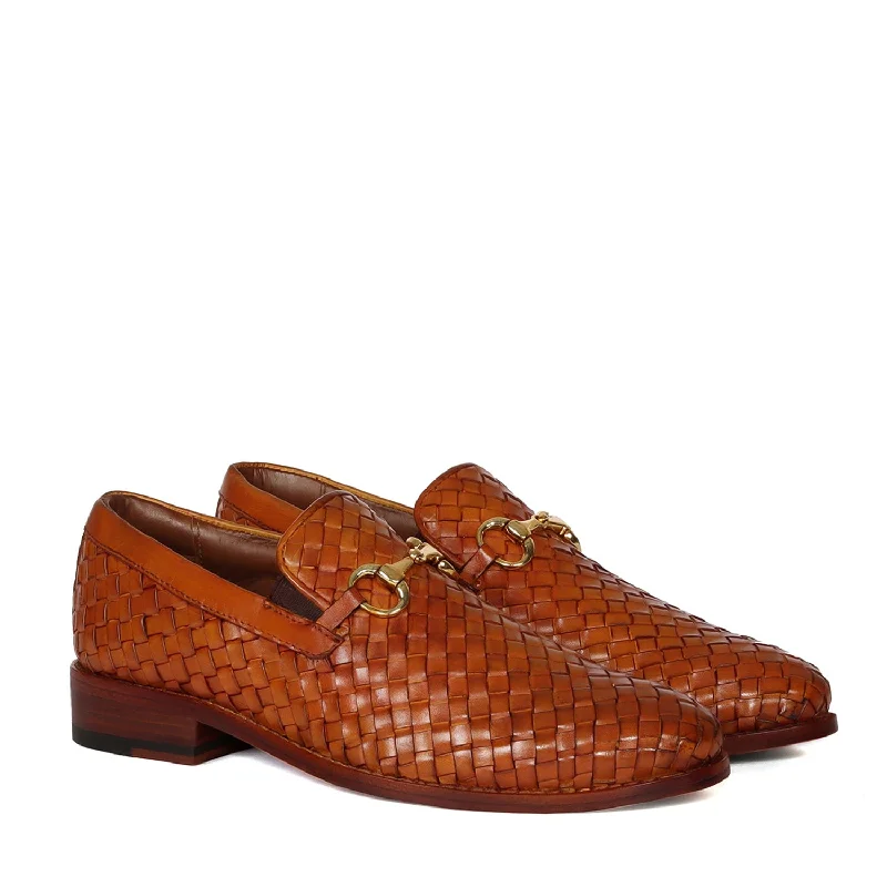 Men's loafers with a leather lacing systemHand Weaved Leather Loafer with Horse-bit Buckle Detailing