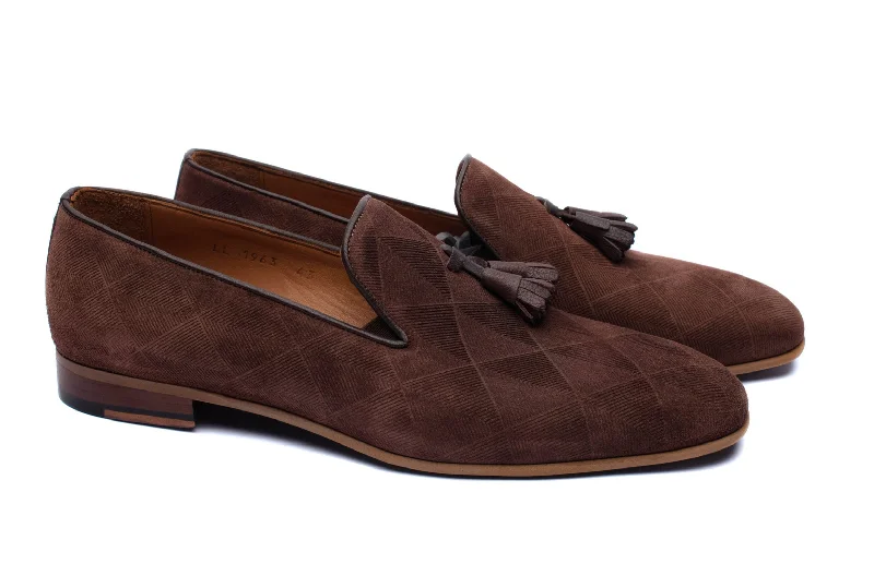 Men's loafers with a removable insole for cleaningThe Diamanté Suede Loafers - Chocolate Brown