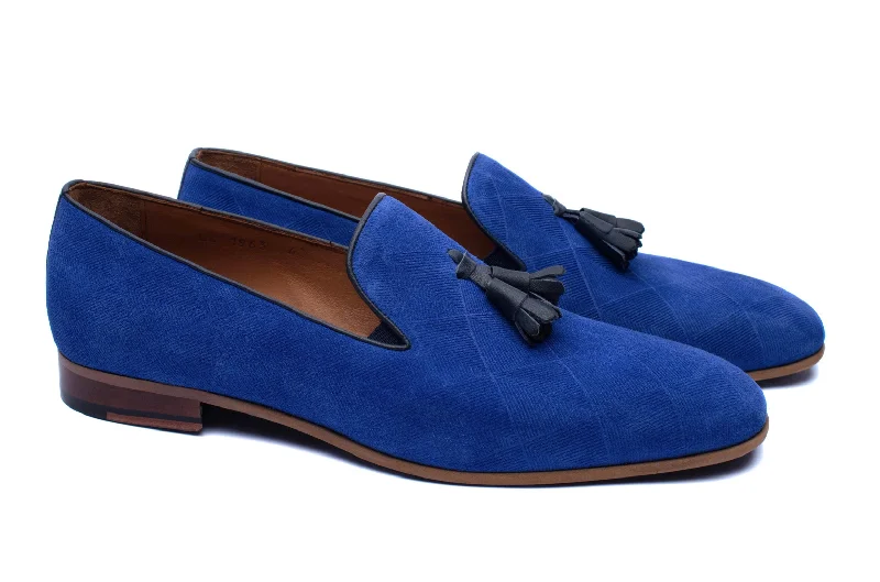 Men's loafers in a neutral color like black or brownThe Diamanté Suede Loafers - Royal Blue