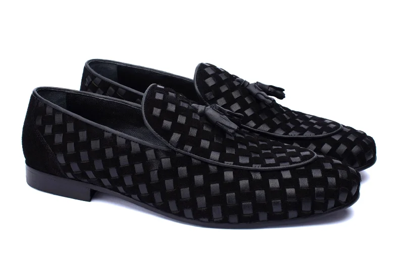 Men's leather loafers with a penny slotThe Braided Loafers - Black