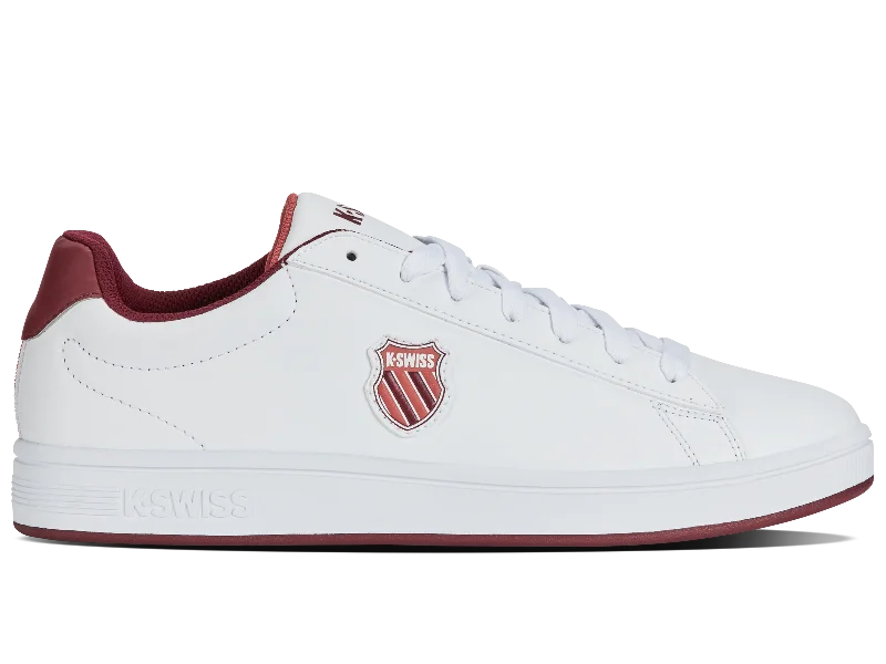 Men's high - end luxury sneakers with hand - stitched details06599-135-M | COURT SHIELD | WHITE/BRUSCHETTA/CABERNET