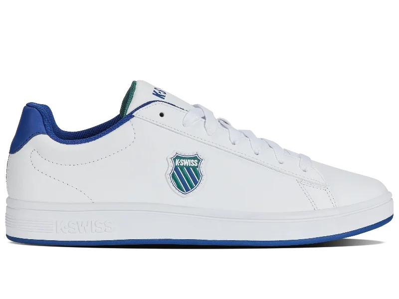 Men's track - and - field sneakers with a spike - compatible sole06599-159-M | COURT SHIELD | WHITE/ANTIQUE GREEN/BLUE QUARTZ