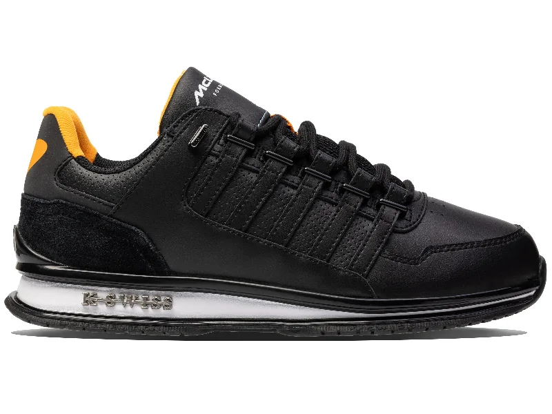 Men's classic white leather sneakers with black laces09214-073-M | RINZLER GT X MCLAREN | BLACK/PAPAYA