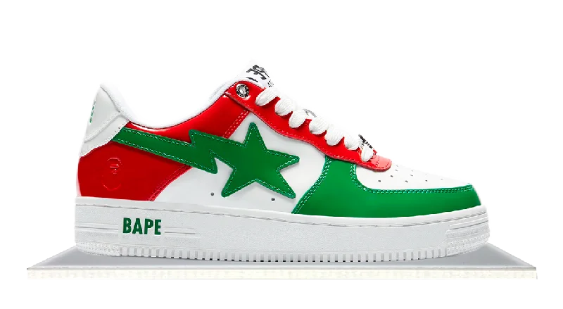 Men's narrow - width sneakers for a snug fitBape Sta Low Green Red "Italy"