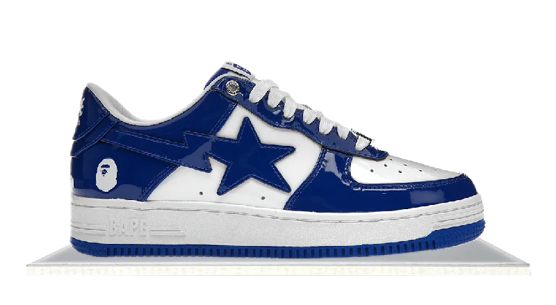 Men's high - top leather sneakers with a zip - up sideBape Sta White Blue (2023)