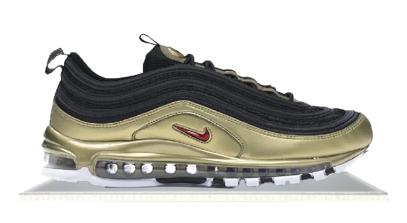 Men's black canvas sneakers with a red soleNike Air Max 97 Black Metallic Gold