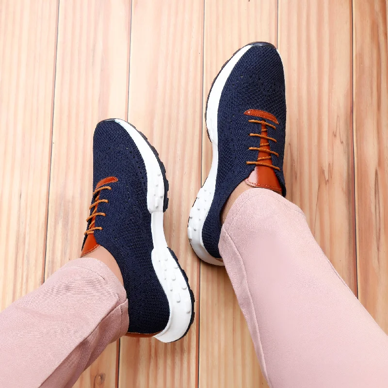 Men's vegan leather sneakers for an eco - friendly optionMen's Latest Knitted Upper Casual Brogues Lace-Up Running Shoes