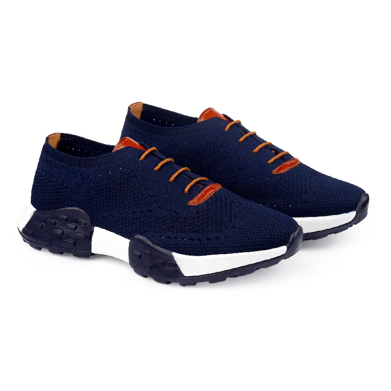 Men's high - top leather sneakers with a zip - up sideMen's Knitted Upper Casual Brogues Lace-up Running Shoes