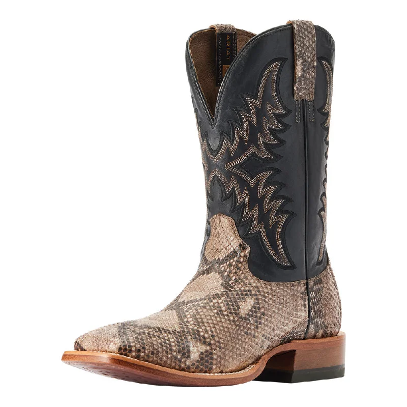 Men's genuine leather western boots with a snake - skin inlay10047081 Ariat Men's Dry Gulch Wide Square Toe Cowboy Boot - Tan Python