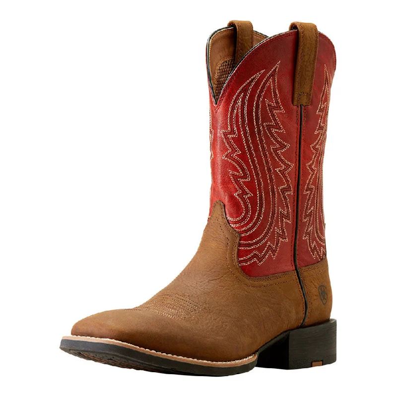 Men's western boots with a scalloped edge and a pull - on strap10050934 Ariat Men's Sport Big Country Cowboy Boot - Willow Branch/Bright Red