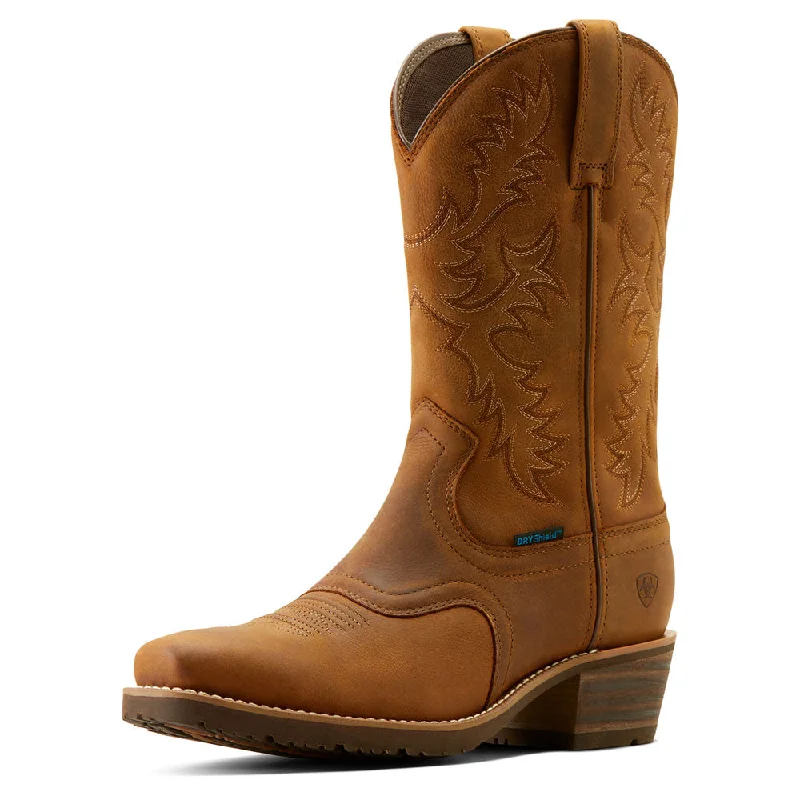 Men's western boots with a traditional western boot silhouette and a polished shine10053577 Ariat Men's Hybrid Roughstock Square Toe Waterproof Cowboy Boot - Status Brown