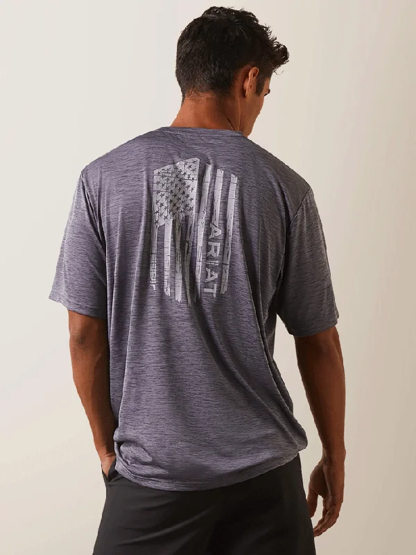 Ariat 10043340 Mens Charger Vertical Flag Tee Greystone