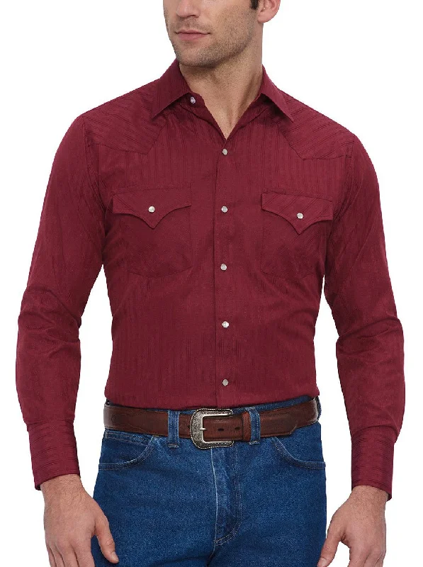 Burgundy Long Sleeve Tone on Tone Western Shirt