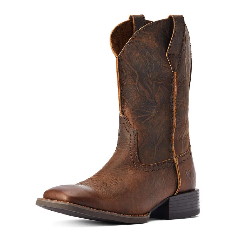 Men's western boots with a tooled leather design on the shaft10042586 Ariat Men's Sport Rambler Cowboy Boot - Bartop Brown