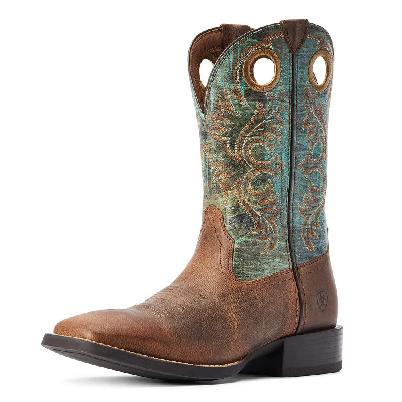 Men's western boots with a high - quality leather upper and a suede lining10042403 Ariat Men's Sport Rodeo Western Boot - Loco Brown / Roaring Turquoise