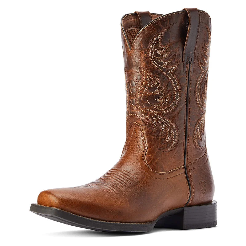 Men's western boots with a decorative concho belt and buckle10042399 Ariat Men's Sport Boss Man Cowboy Boot - Rich Cognac