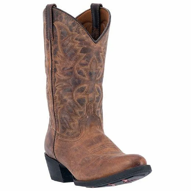 Western - style men's boots with intricate tooling and stitching68452 Laredo Men's Birchwood Western Cowboy Boot - Tan Distressed