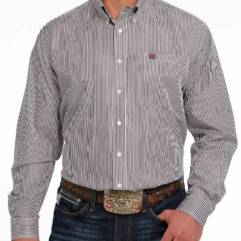 Cinch Men's White and Purple Stripe Long Sleeve Western Shirt