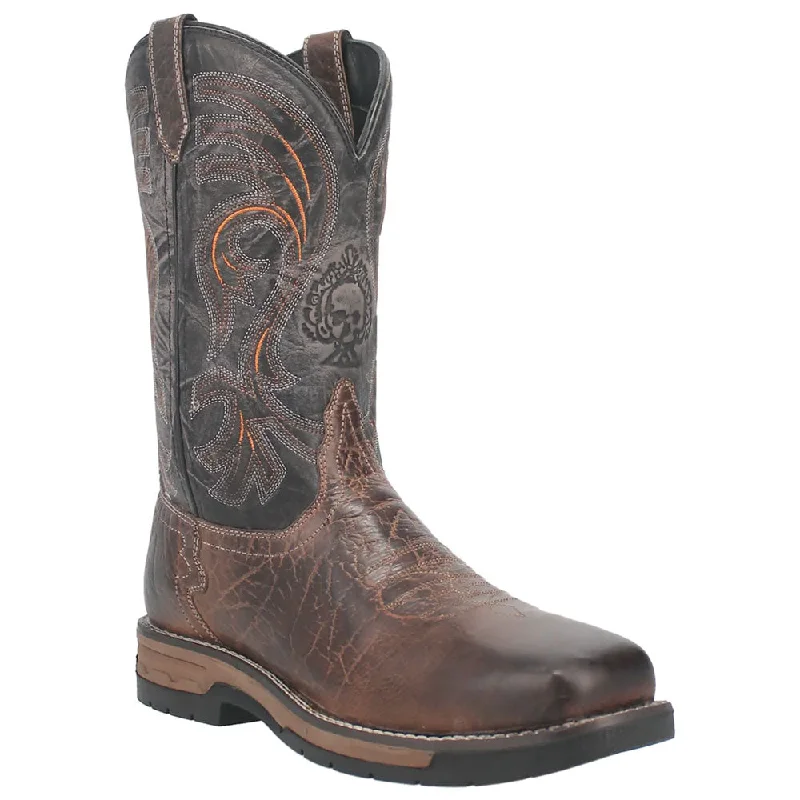 Men's western boots with a scalloped edge and a pull - on strap6820 Laredo Mens Hawke Skull Cowboy Work Boot - Brown/ Black