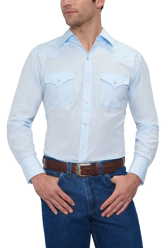 Light Blue Long Sleeve Tone on Tone Western Shirt