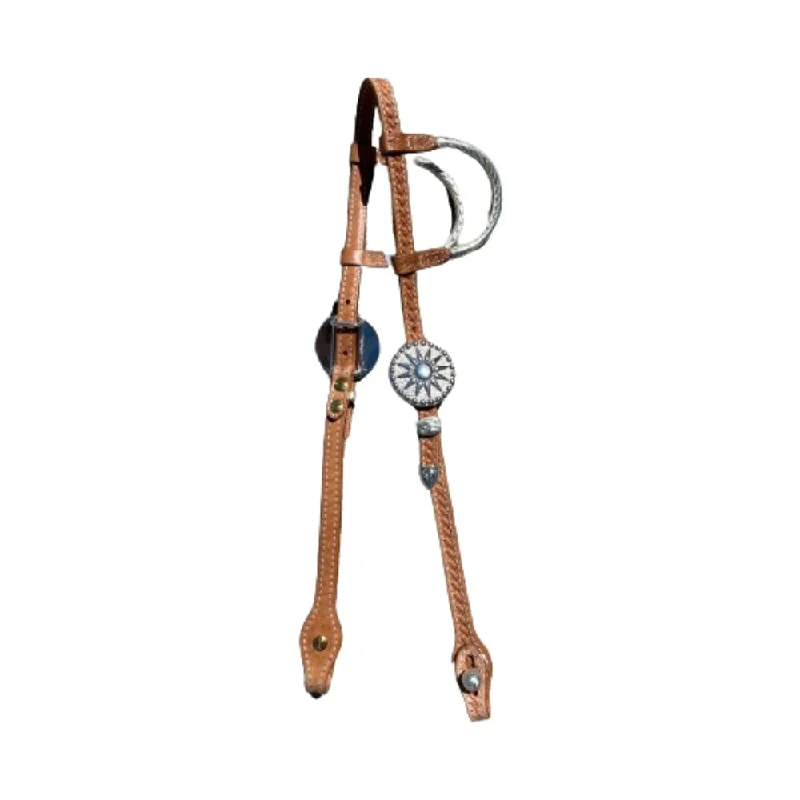 Kathy's Santana Silver Sunburst Double Ear Headstall - Light Oil