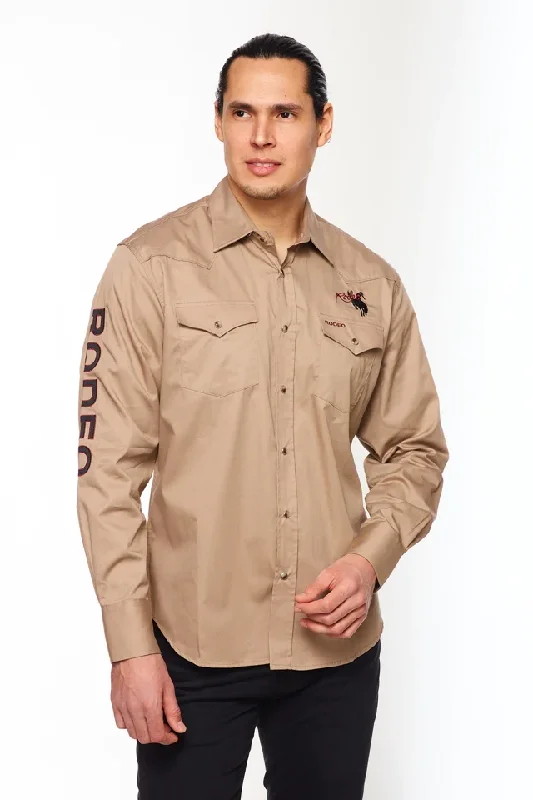 All Cotton Men's Khaki Western RODEO Shirt