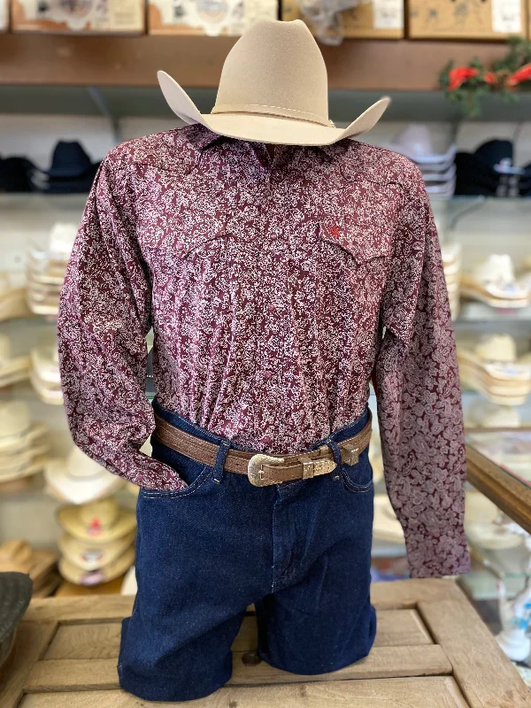 Men's Rodeo Burgundy & White Paisley Western Shirt