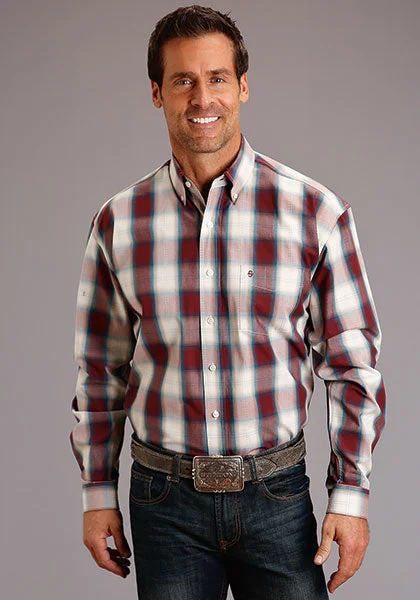 Stetson Men's Wine Plaid Western Shirt