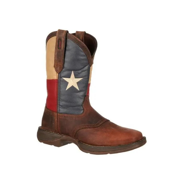 Men's western boots with a decorative inlay on the toe and heelDURANGO MENS PATRIOTIC TEXAS PULL-ON WESTERN BOOT DB4446