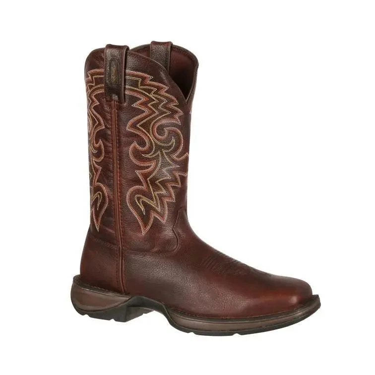 Men's western boots in a rich brown or black leatherDurango Rebel Men's Square Toe Brown Pull-On Western Boot DB5434