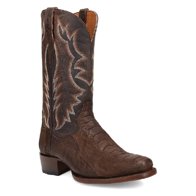 Men's western boots with a suede shaft and a leather soleDan Post Men's Anders Ostrich Leg Brown Leather Boot DP3103