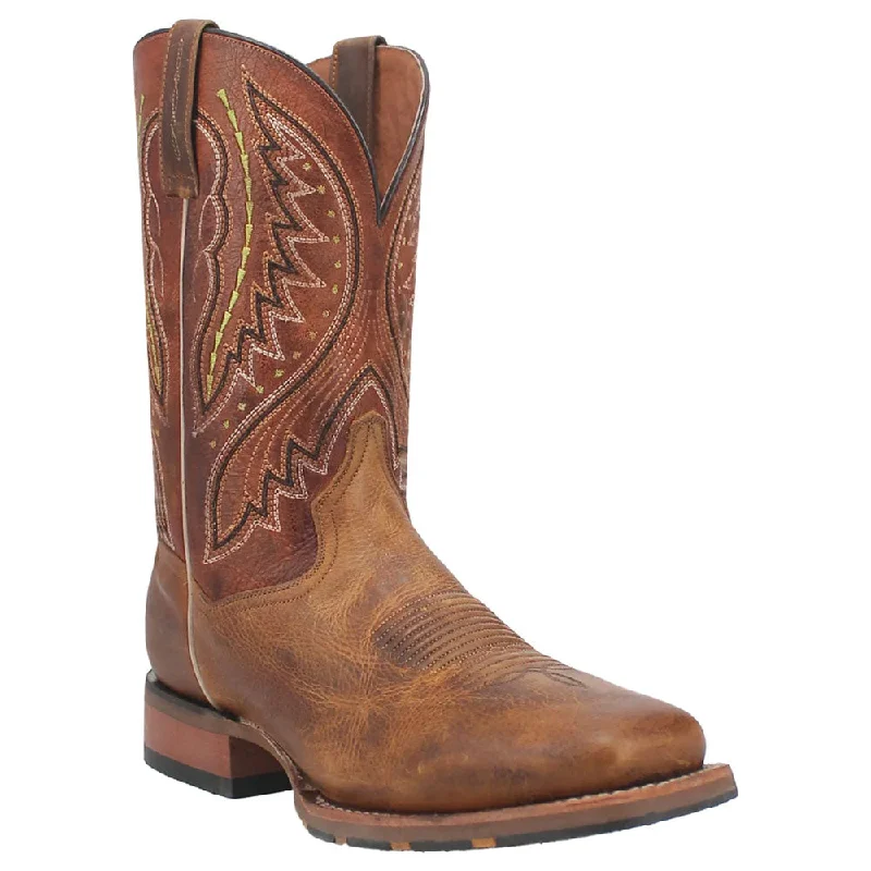 Men's genuine leather western boots with a snake - skin inlayDP4926 Dan Post Dugan Bison Leather Cowboy Boot - Brown