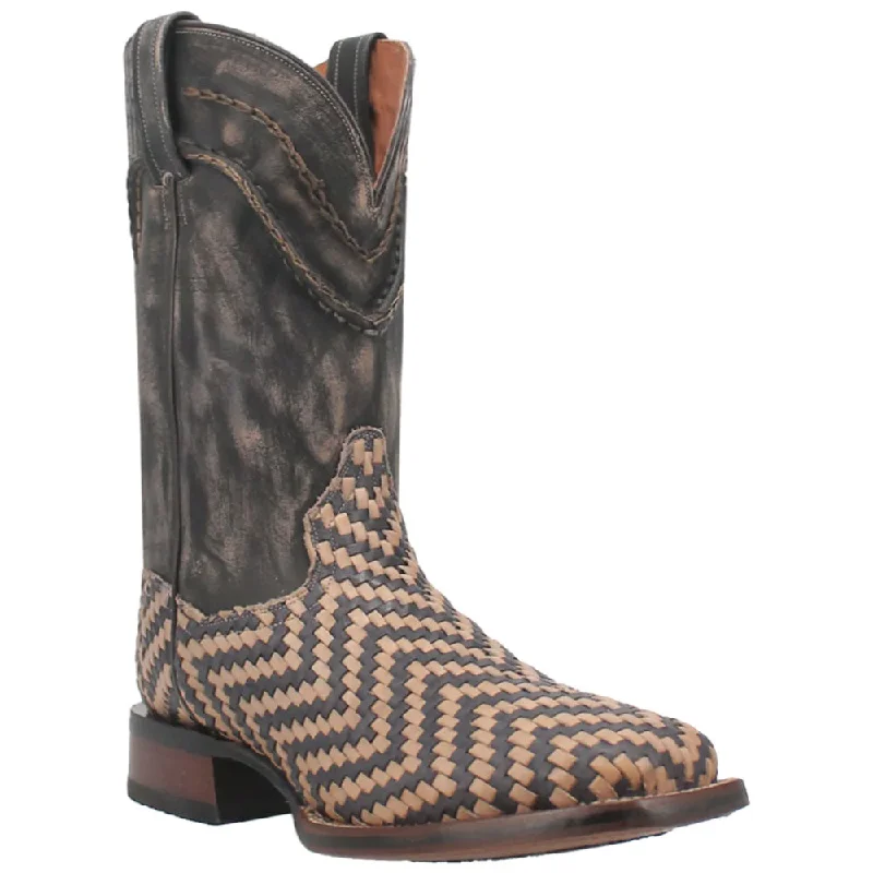 Vintage - style men's western boots with a square toe and spur ledgeDP4927 Dan Post Men's Keaton Leather Cowboy Boot - Bone & Black