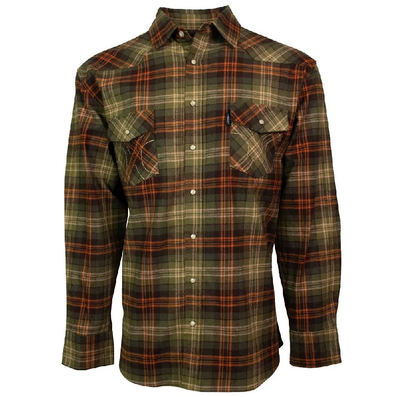 Hooey Men's Green and Orange Flannel Snap Shirt