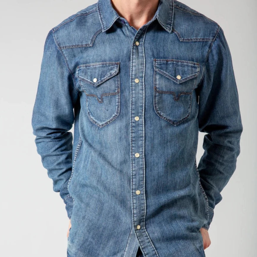 Kimes Ranch Men's Grimes Denim Snap Shirt- Dark Indigo