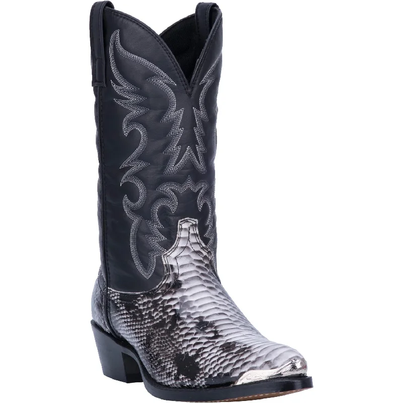 Men's western boots with a leather - wrapped heel and a smooth finishLaredo Men's Monty Black/White Manmade Boot 68067