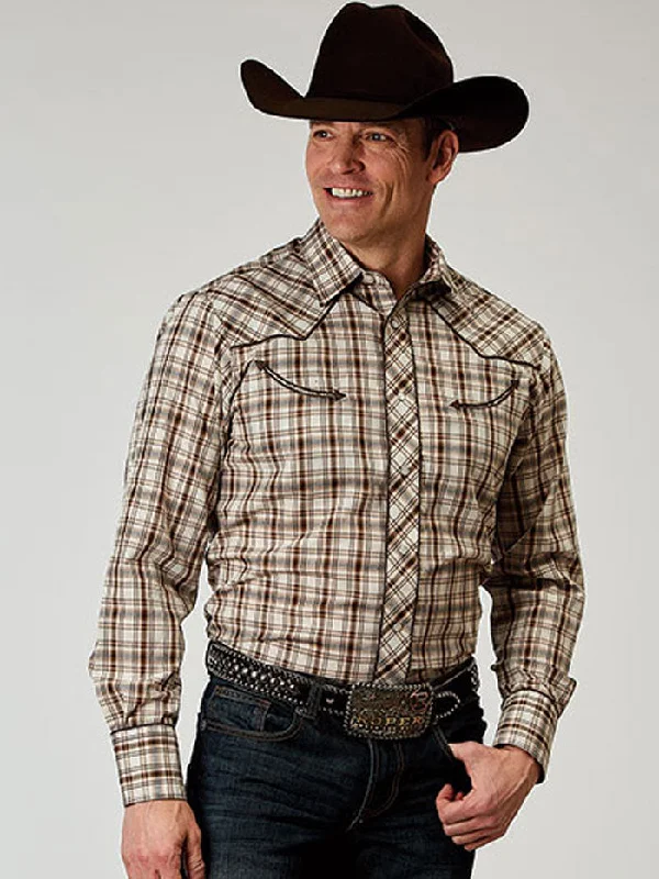 Roper 01-001-0016-3001 Mens Long Sleeve Western Plaid Shirt Bark