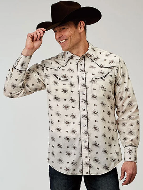 Roper 01-001-0086-0352 Mens Long Sleeve Western Shirt Cream