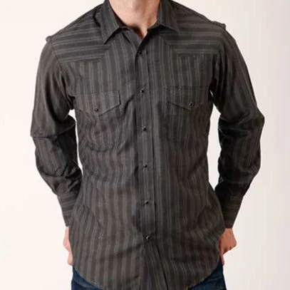 Roper Men's Charcoal Dobby Stripe Snap Western Shirt