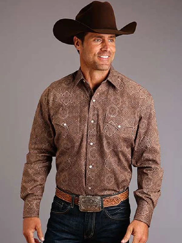 Stetson 11-001-0425-1055 Mens Medallion Paisley Western Shirt Brown